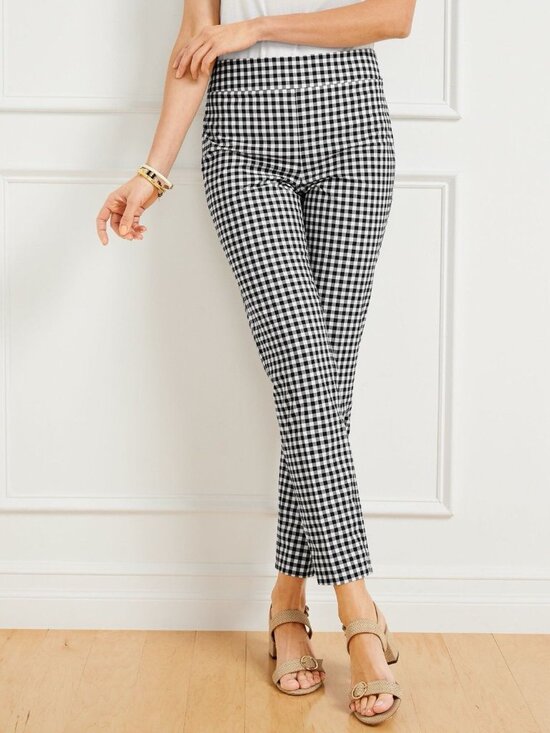 TALBOTS Chatham Ankle Pants Sunrise Gingham Plaid Skinny Pull On Size Large - Picture 1 of 9